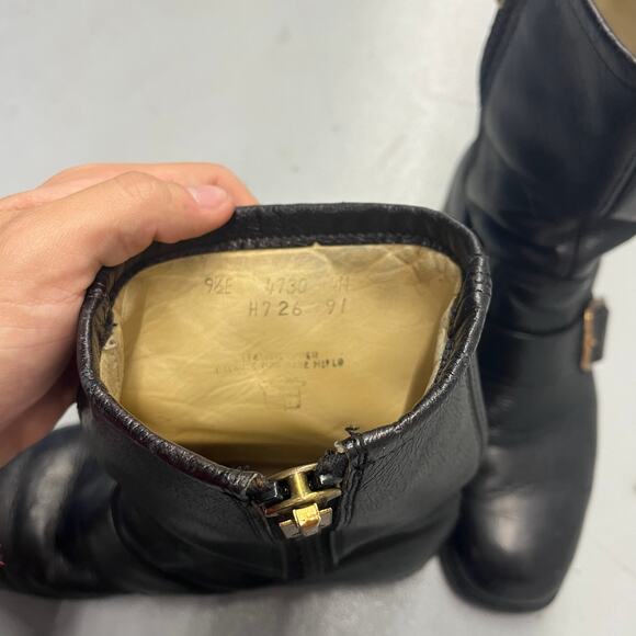 True Vintage 1960's 70's Black Engineer Buckle Boots Talon Zipper Mens SZ 9 1/2 - Picture 3 of 7